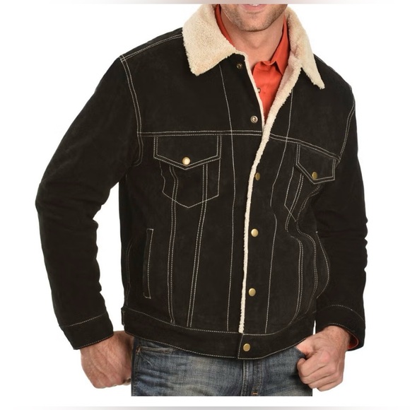 Scully Brown BOAR SUEDE PILOT JACKET with Cream Sherpa Collar Men’s Size XL - Picture 11 of 11